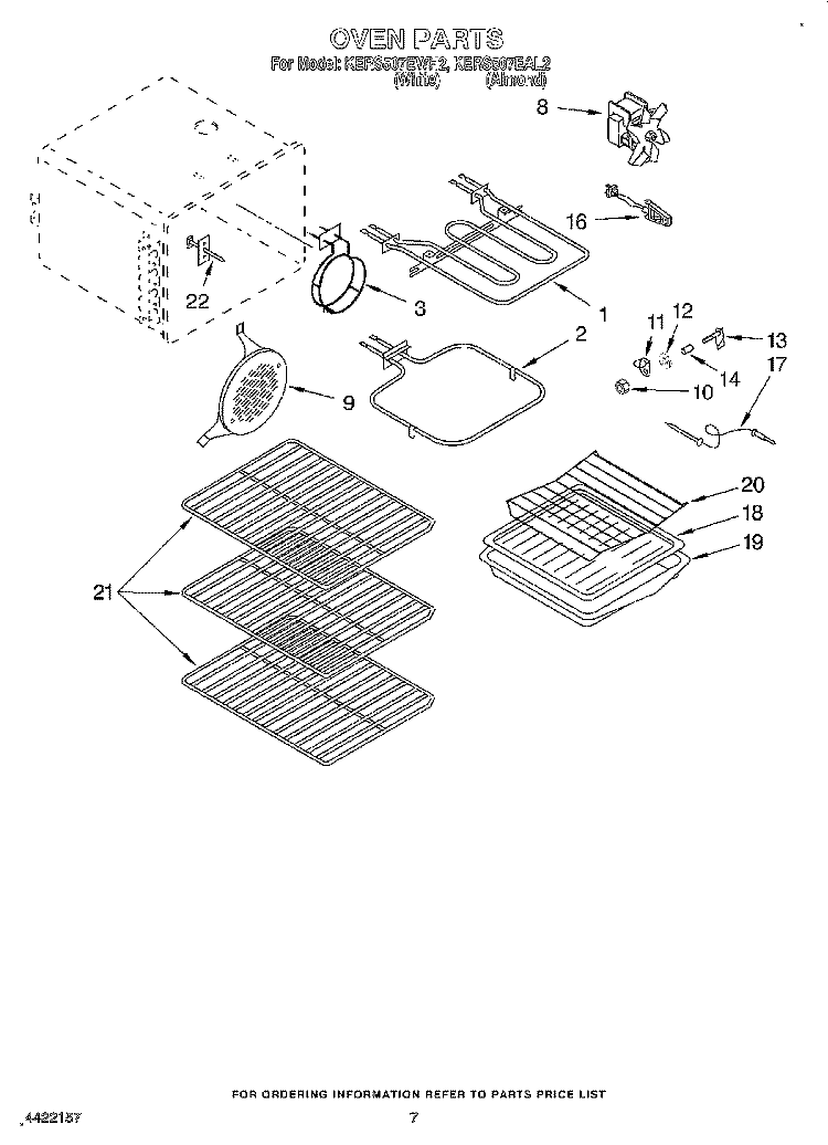 OVEN Diagram and Parts List for KERS507EAL2  KitchenAid Range