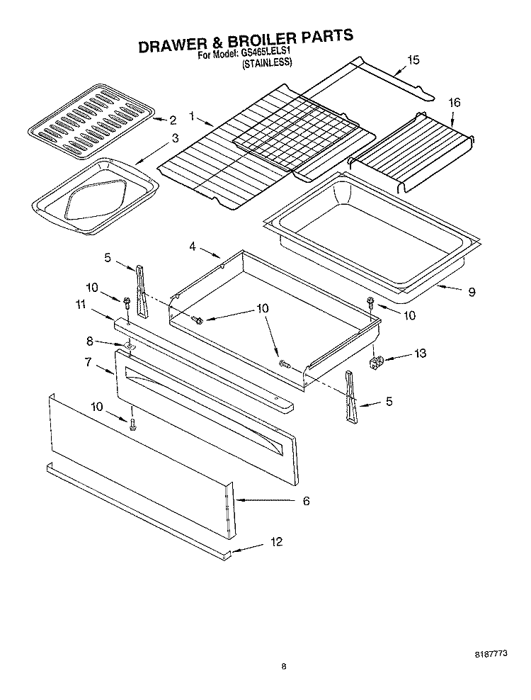DRAWER & BROILER PARTS, MISCELLANEOUS PARTS Diagram and Parts List for GS465LELS1  Whirlpool Range
