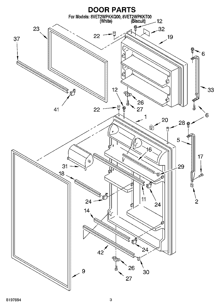 DOOR Diagram and Parts List for 8VET2WPKKT00  Whirlpool Refrigerator