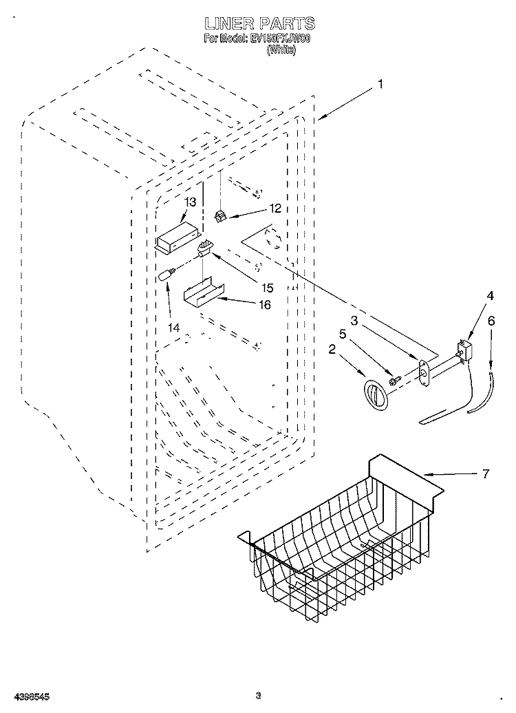 LINER, OPTIONAL Diagram and Parts List for EV150FXJW00  Whirlpool Freezer