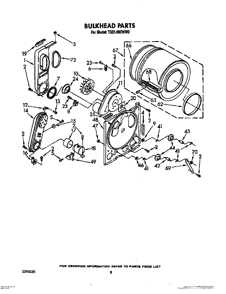 BULKHEAD Diagram and Parts List for TGDL660WW0  Whirlpool Dryer
