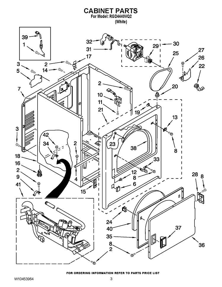 CABINET PARTS Diagram and Parts List for RGD4440VQ2  Roper Dryer
