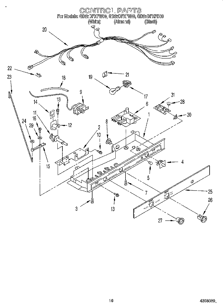 CONTROL Diagram and Parts List for GD25DFXFN00  Whirlpool Refrigerator