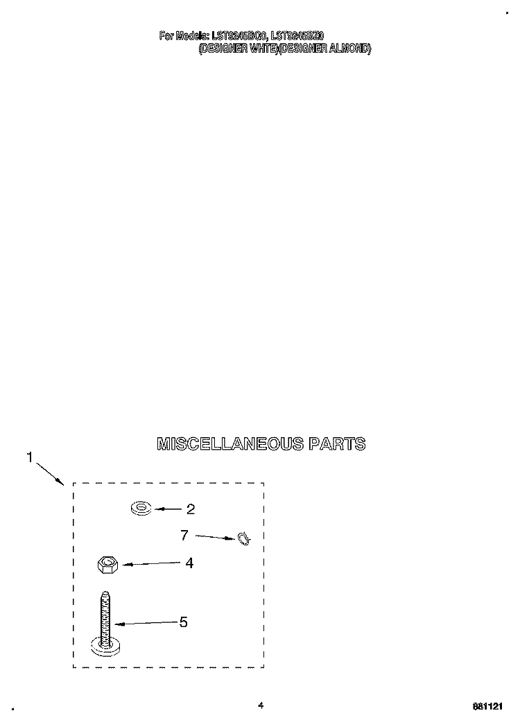 MISCELLANEOUS Diagram and Parts List for LST9245BQ0  Whirlpool Washer