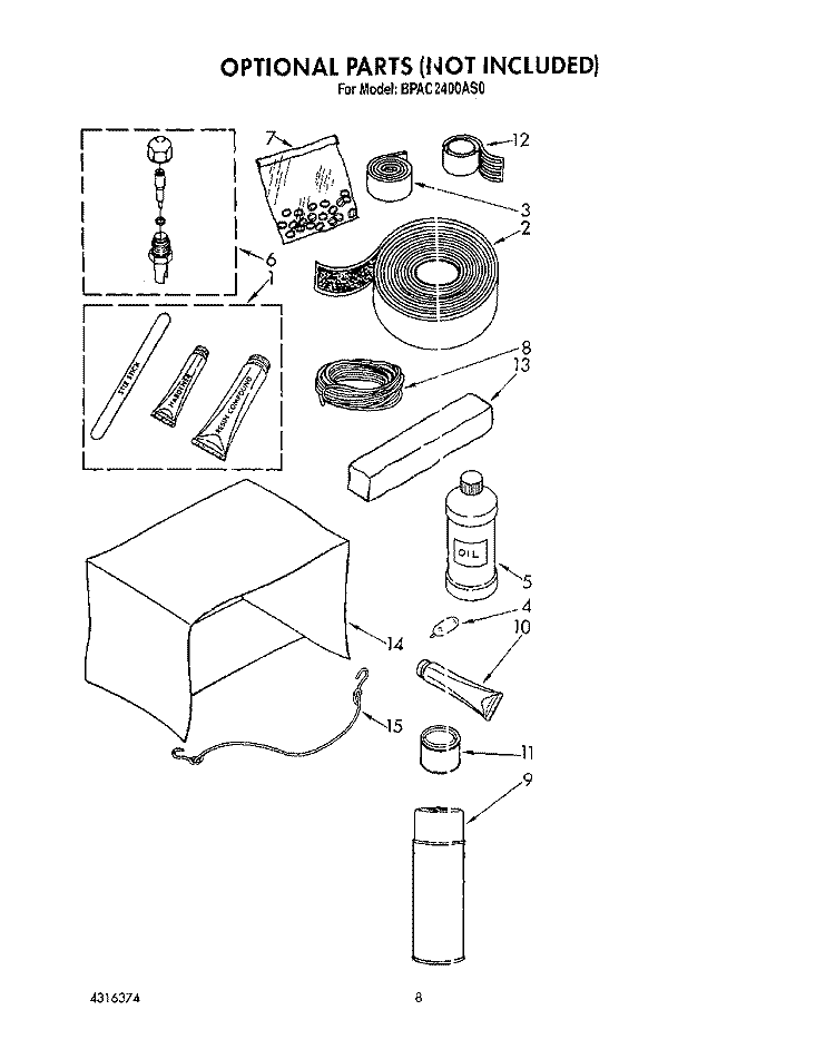 OPTIONAL Diagram and Parts List for BPAC2400AS0  KitchenAid Air Conditioner