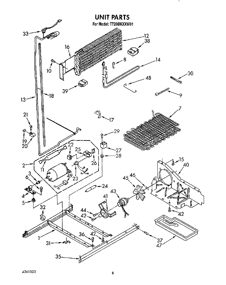 UNIT Diagram and Parts List for TT20BKXXW01  Whirlpool Refrigerator