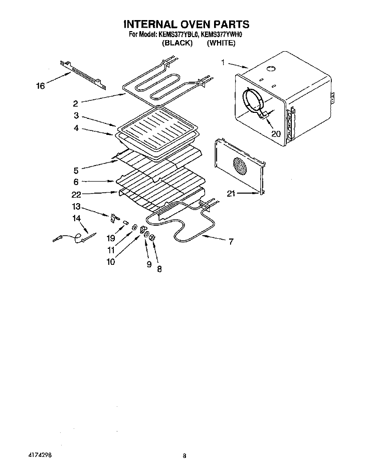 INTERNAL OVEN Diagram and Parts List for KEMS377YBL0  KitchenAid Wall Oven