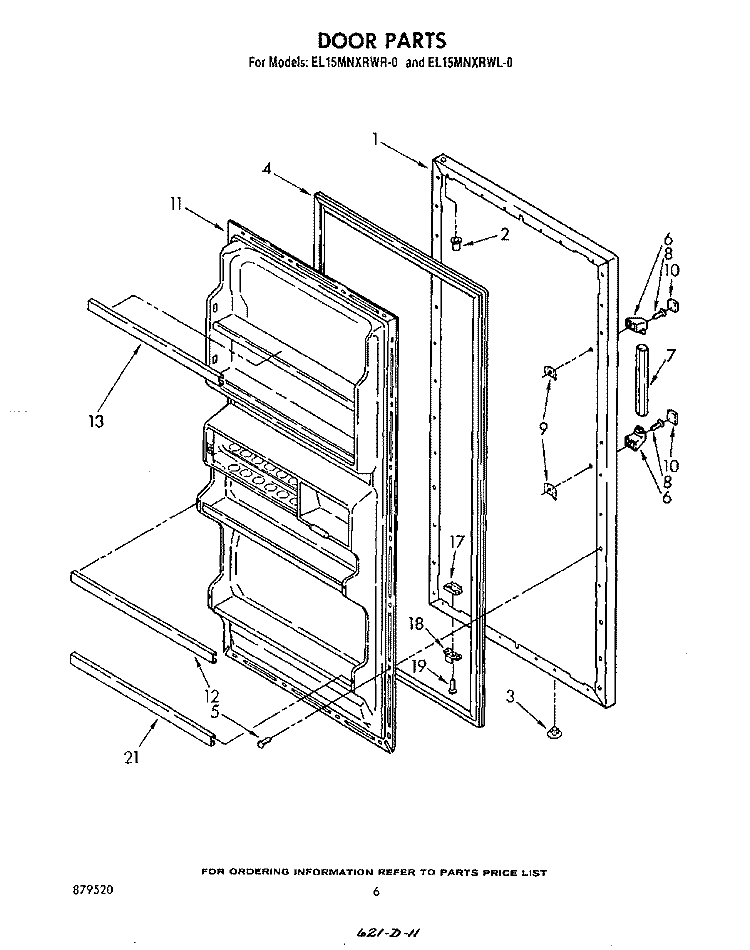 DOOR Diagram and Parts List for EL15MNXRWR0  Whirlpool Refrigerator
