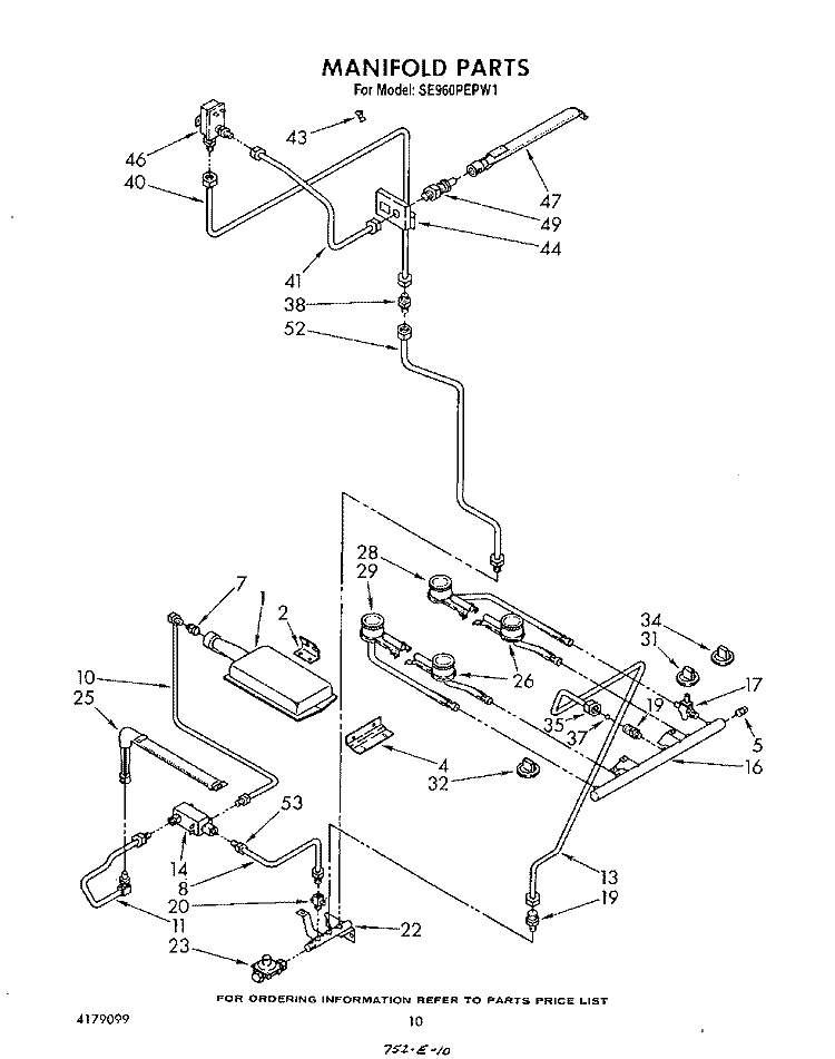 MANIFOLD Diagram and Parts List for SE960PEPW1  Whirlpool Range
