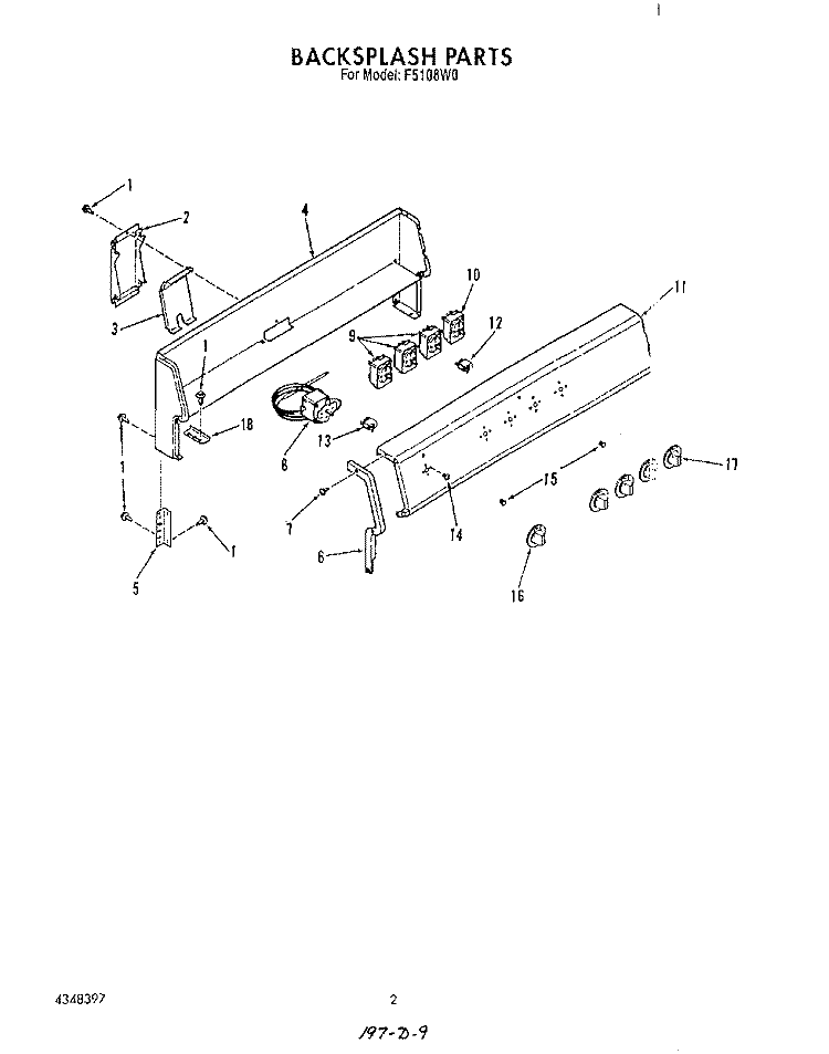 BACKSPLASH , LIT/OPTIONAL Diagram and Parts List for F5108W0  Roper Range