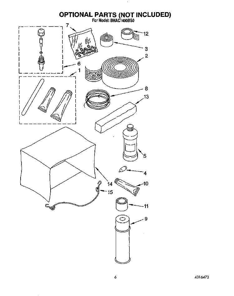 OPTIONAL Diagram and Parts List for BHAC1400BS0  Whirlpool Air Conditioner