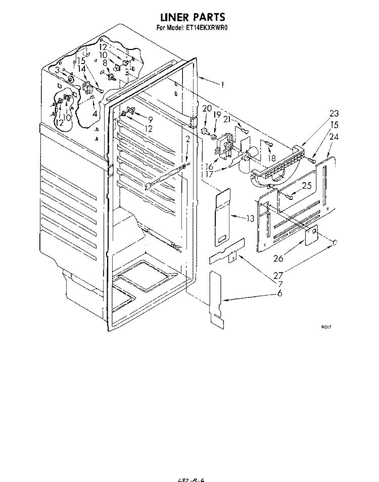 LINER Diagram and Parts List for ET14EKXRWR0  Whirlpool Refrigerator