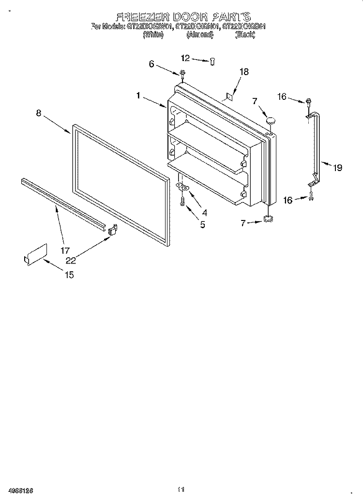 FREEZER DOOR, LIT/OPTIONAL Diagram and Parts List for GT22DKXGN01  Whirlpool Refrigerator