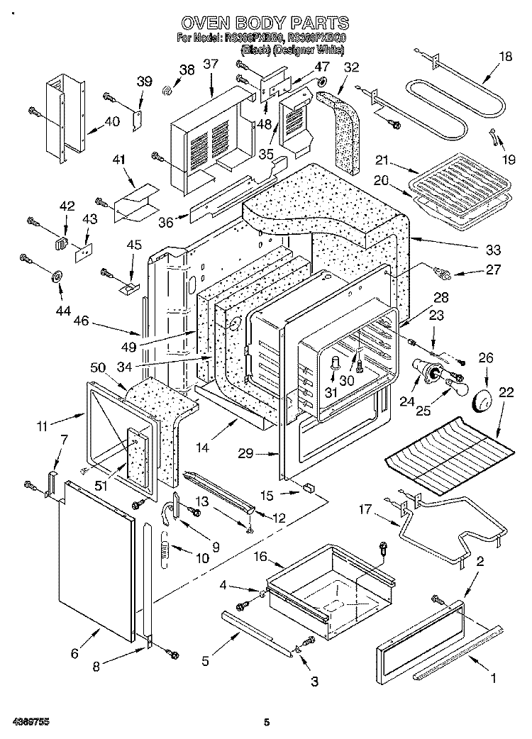 OVEN BODY Diagram and Parts List for RS386PXBB0  Whirlpool Range