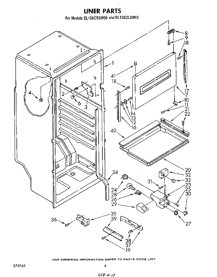LINER, LIT/OPTIONAL Diagram and Parts List for EL13SCRSW00  Whirlpool Refrigerator