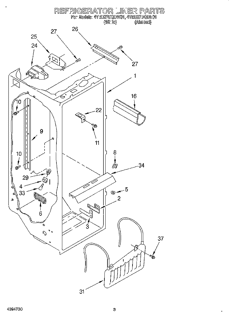 REFRIGERATOR LINER Diagram and Parts List for 4YED27DQDW01  Whirlpool Refrigerator