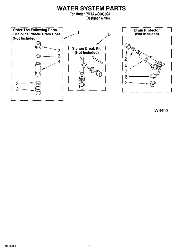 WATER SYSTEM PARTS Diagram and Parts List for 7MTAWS800JQ4  Estate Washer