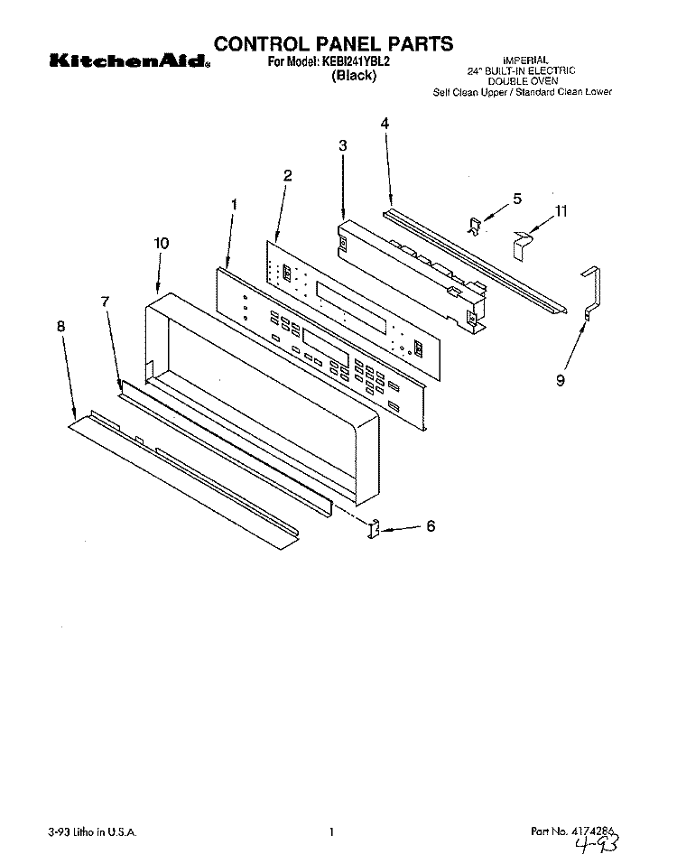CONTROL PANEL, LIT/OPTIONAL Diagram and Parts List for KEBI241YBL2  KitchenAid Wall Oven