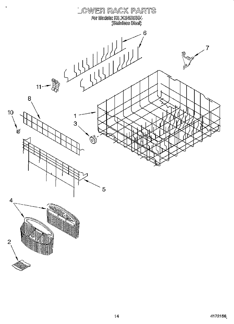 LOWER RACK Diagram and Parts List for KUDC24SESS4  KitchenAid Dishwasher