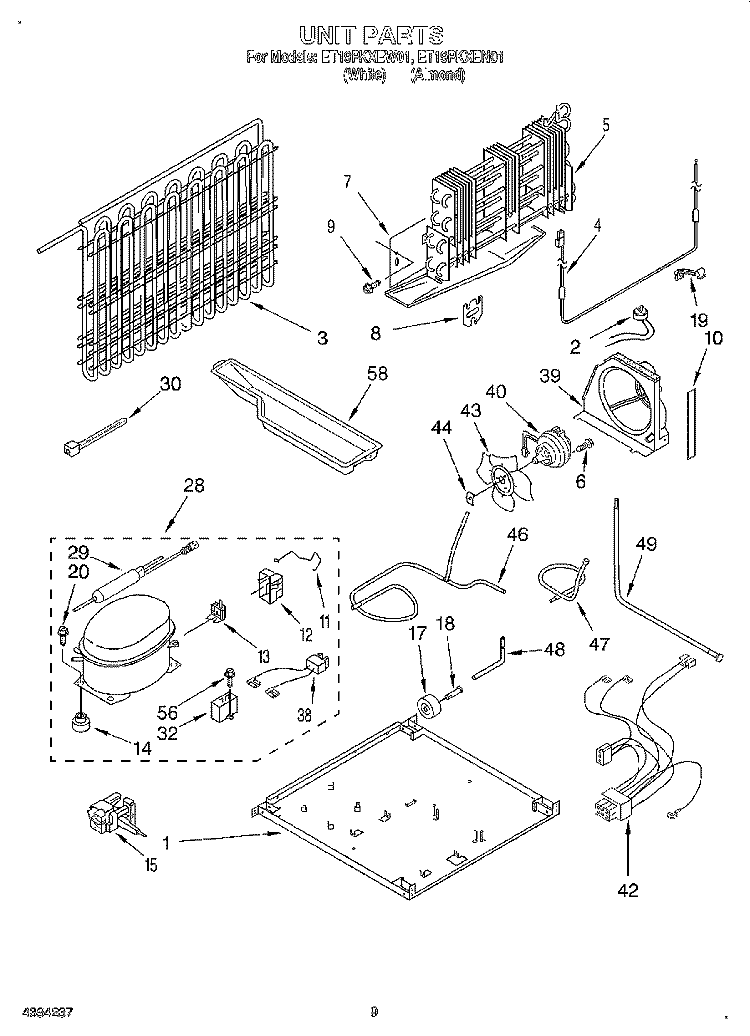 UNIT Diagram and Parts List for ET19PKXEN01  Whirlpool Refrigerator