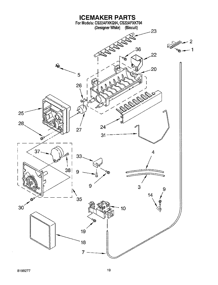 ICE MAKER, OPTIONAL Diagram and Parts List for CS22AFXKT04  Crosley Refrigerator