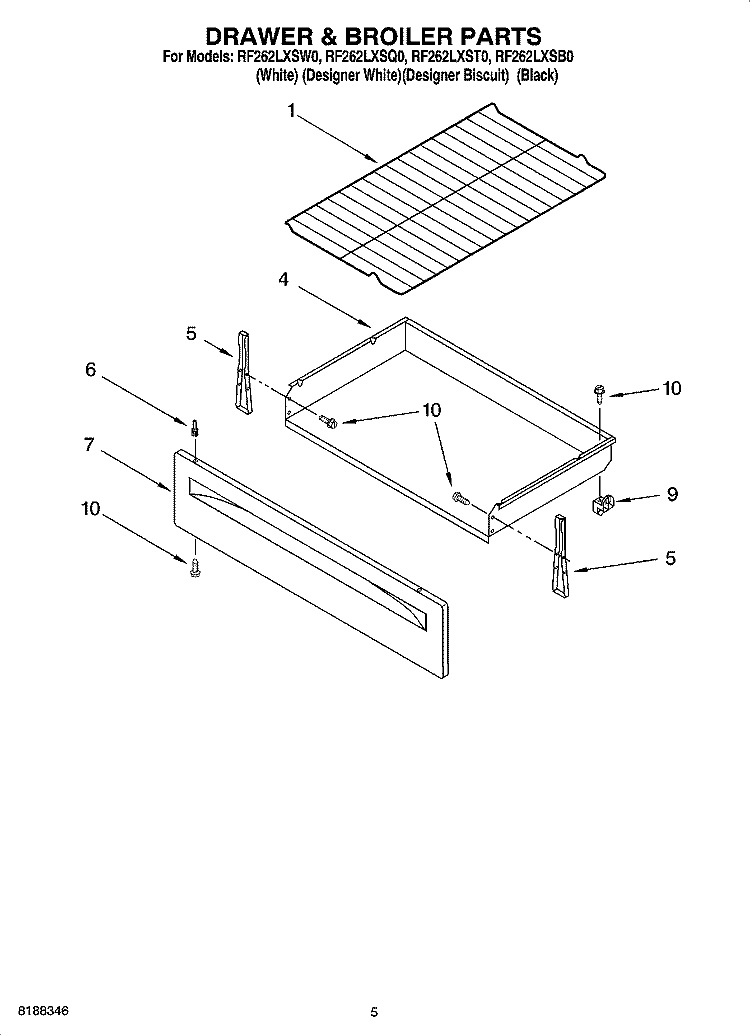 DRAWER & BROILER PARTS Diagram and Parts List for RF262LXSB0  Whirlpool Range