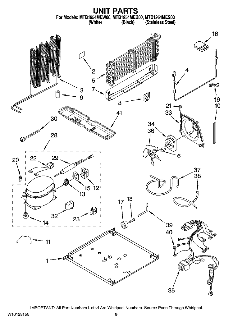 UNIT PARTS Diagram and Parts List for MTB1954MEB00  Whirlpool Refrigerator