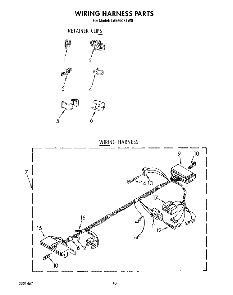 WIRING HARNESS Diagram and Parts List for LA5600XTG0  Whirlpool Washer
