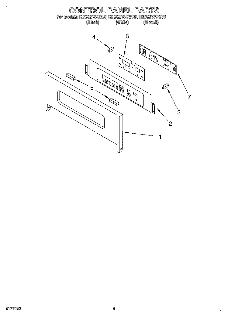 CONTROL PANEL Diagram and Parts List for KEBC278HBL0  KitchenAid Wall Oven
