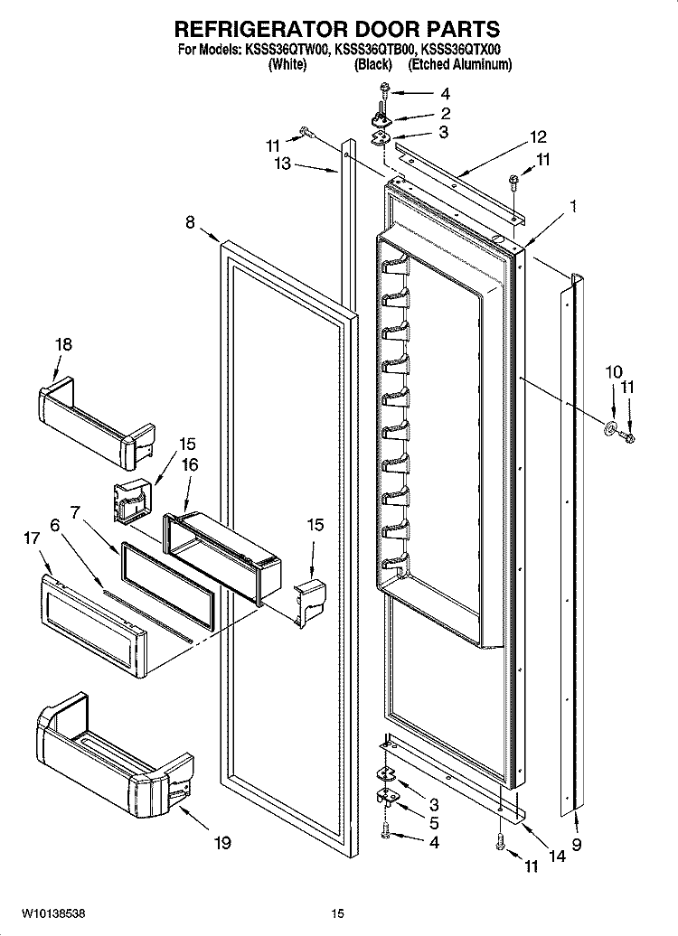 REFRIGERATOR DOOR PARTS Diagram and Parts List for KSSS36QTB00  KitchenAid Refrigerator