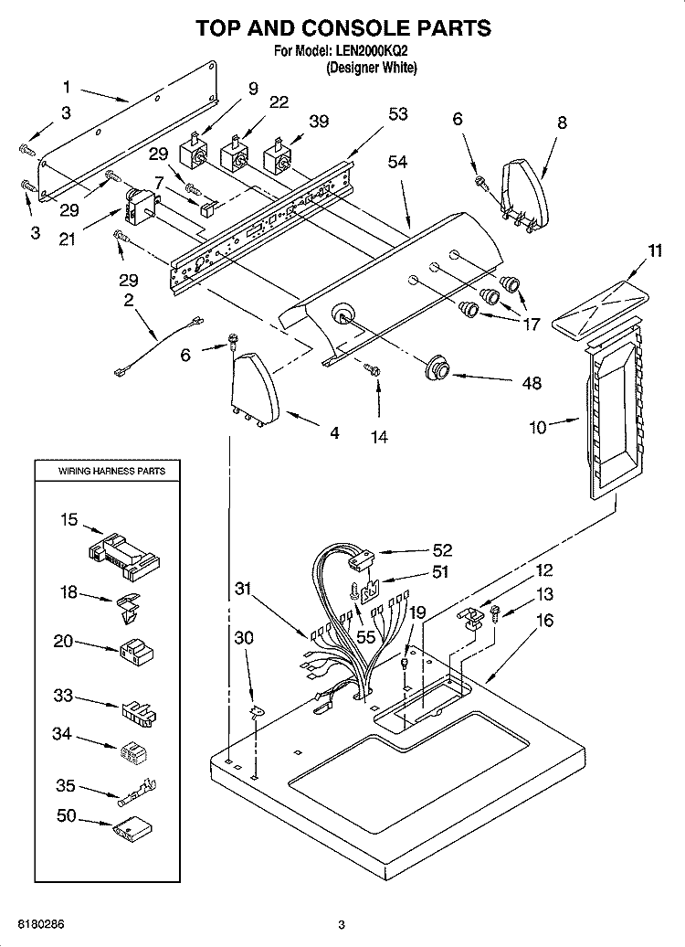 TOP AND CONSOLE PARTS OPTIONAL PARTS (NOT INCLUDED) Diagram and Parts List for LEN2000KQ2  Whirlpool Dryer