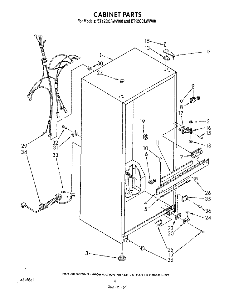 CABINET Diagram and Parts List for ET12CCRWN00  Whirlpool Refrigerator