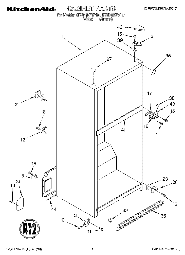 CABINET Diagram and Parts List for KTRD18KEAL01  KitchenAid Refrigerator
