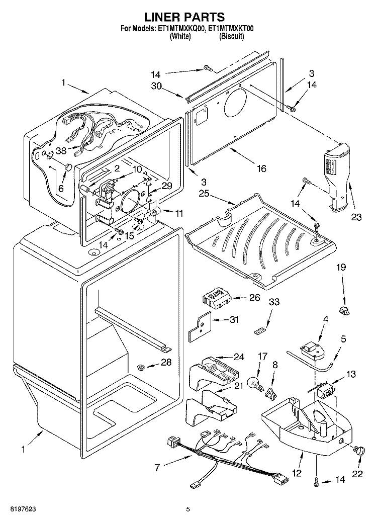 LINER Diagram and Parts List for ET1MTMXKQ00  Whirlpool Refrigerator