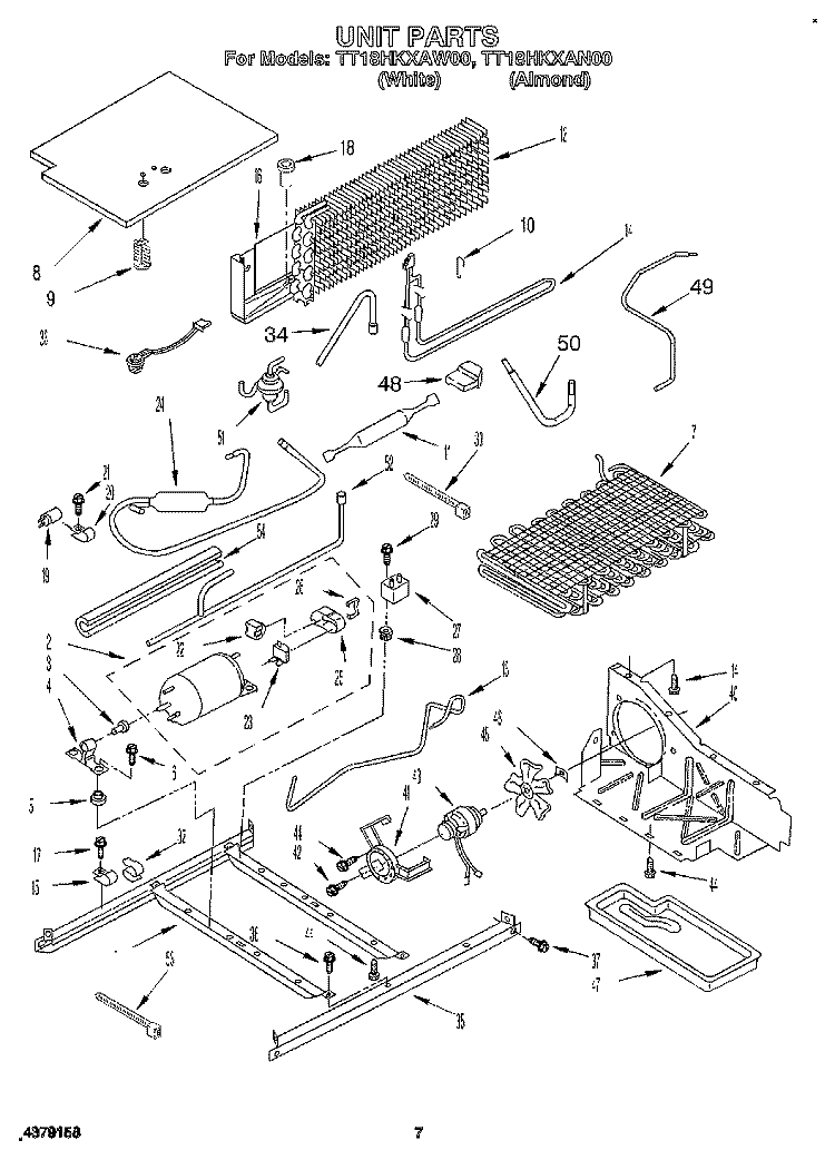 UNIT Diagram and Parts List for TT18HKXAN00  Whirlpool Refrigerator
