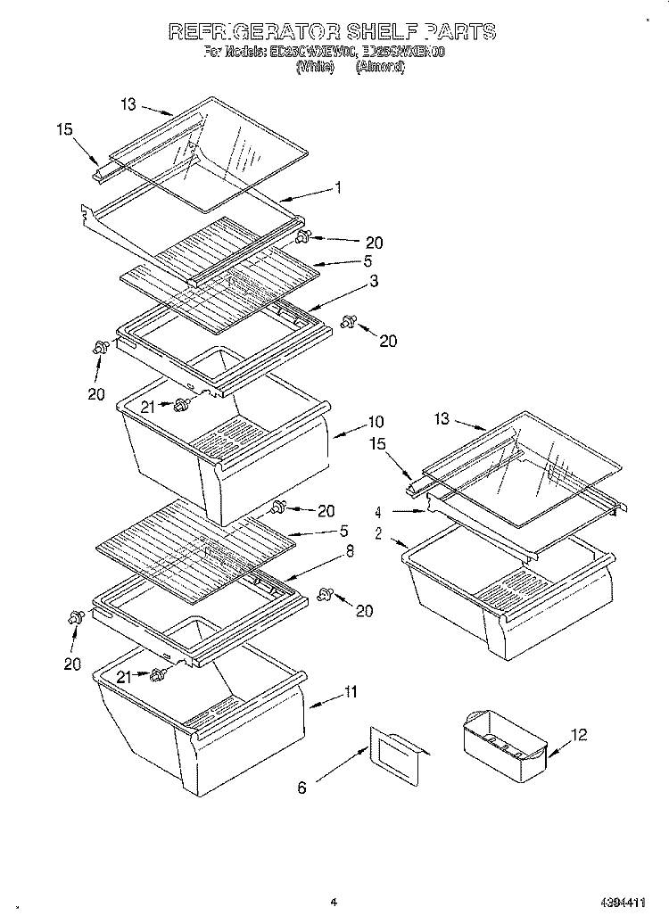 REFRIGERATOR SHELF Diagram and Parts List for ED25GWXEW00  Whirlpool Refrigerator