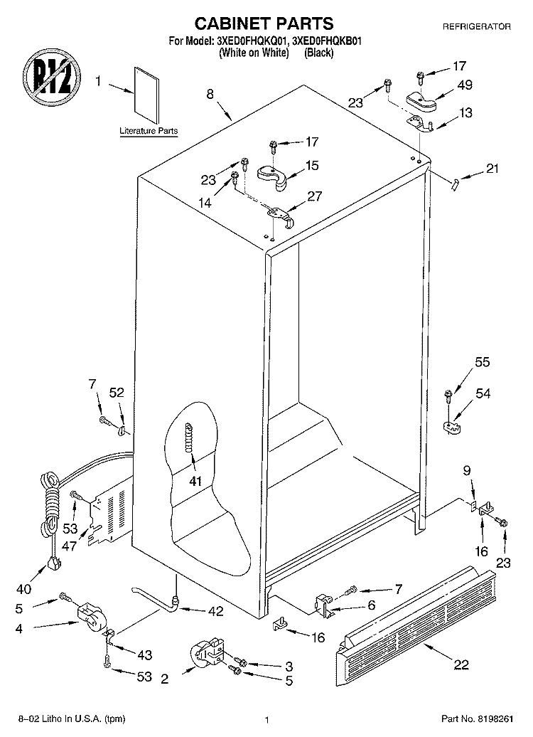 CABINET, LITERATURE Diagram and Parts List for 3XED0FHQKB01  Whirlpool Refrigerator