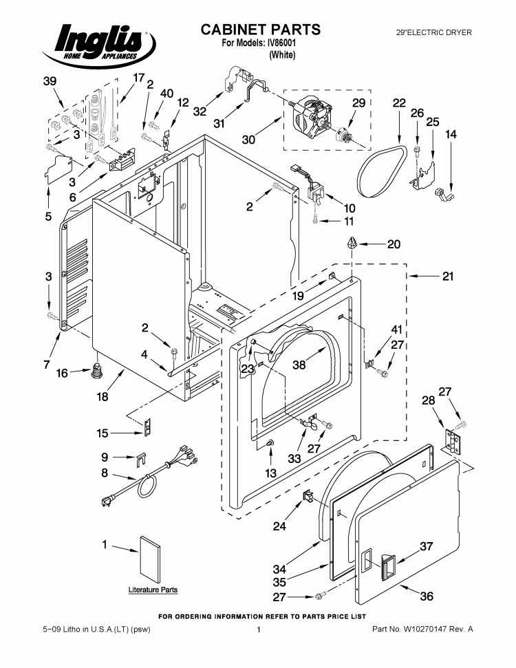 CABINET PARTS Diagram and Parts List for IV86001  Inglis Dryer