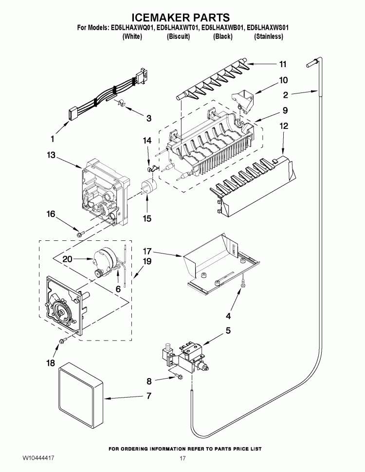 ICEMAKER PARTS Diagram and Parts List for ED5LHAXWT01  Whirlpool Refrigerator