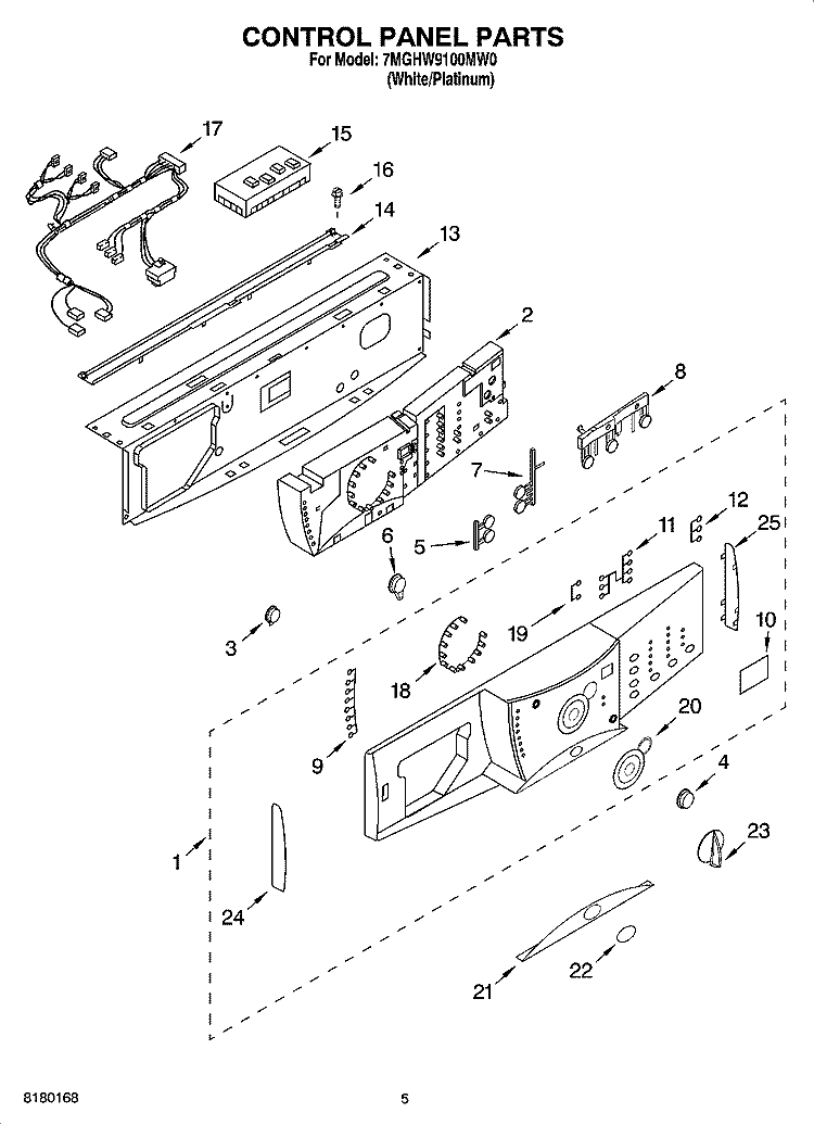 CONTROL PANEL PARTS Diagram and Parts List for 7MGHW9100MW0  Whirlpool Washer