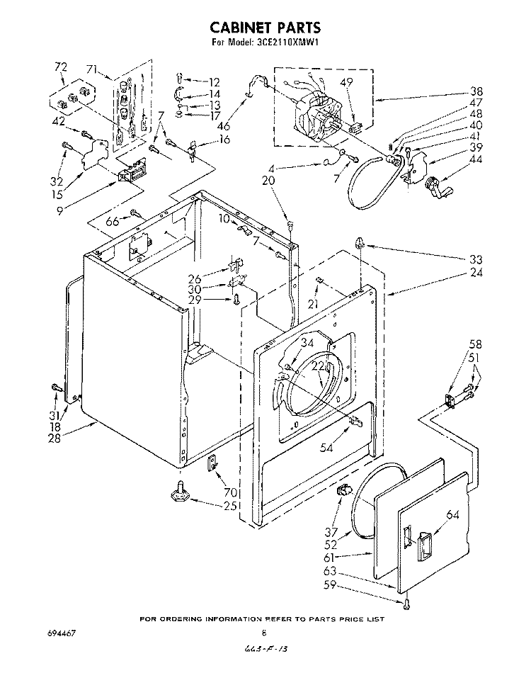 CABINET Diagram and Parts List for 3CE2110XMW1  Whirlpool Dryer