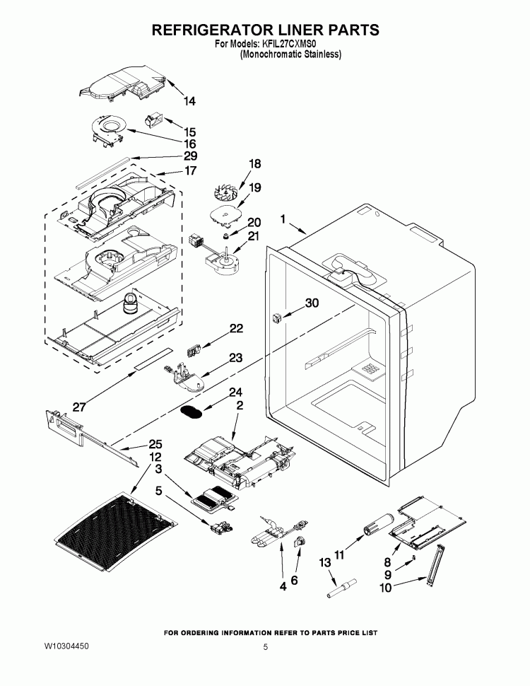 REFRIGERATOR LINER PARTS Diagram and Parts List for KFIL27CXMS0  KitchenAid Refrigerator