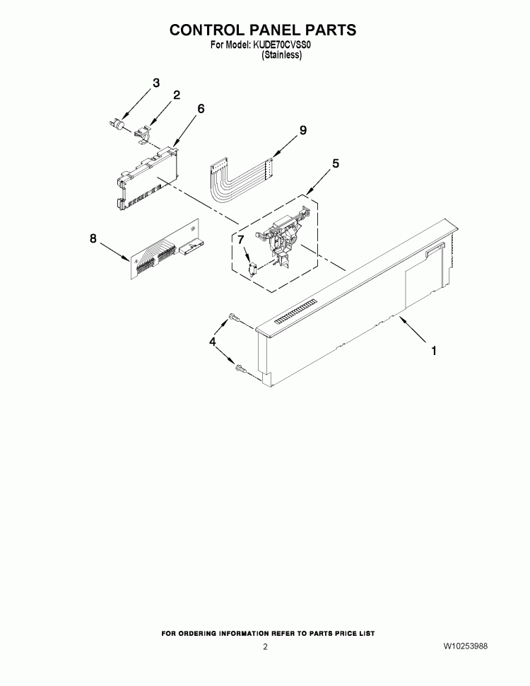 CONTROL PANEL PARTS Diagram and Parts List for KUDE70CVSS0  KitchenAid Dishwasher