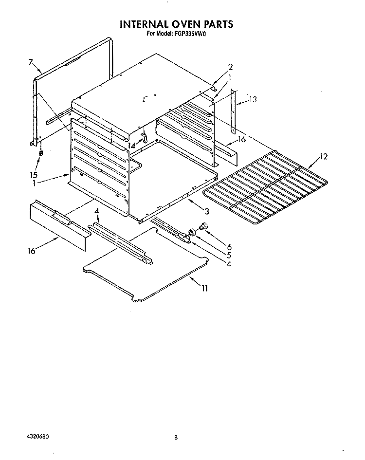 INTERNAL OVEN Diagram and Parts List for FGP335VL0  Roper Range