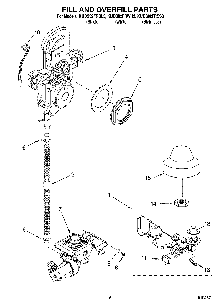 FILL AND OVERFILL PARTS Diagram and Parts List for KUDS02FRBL3  KitchenAid Dishwasher