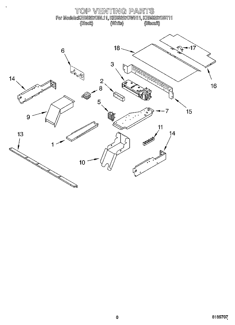 TOP VENTING, OPTIONAL Diagram and Parts List for KEBS207DBL11  KitchenAid Wall Oven