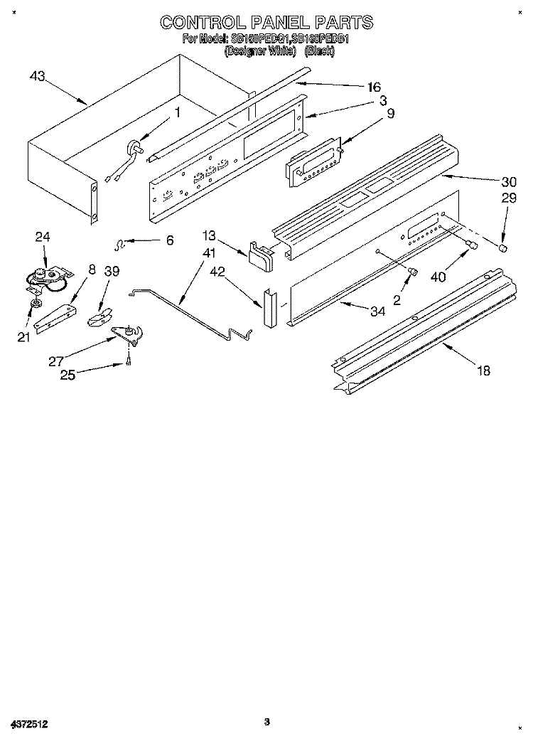 CONTROL PANEL Diagram and Parts List for SB160PEDQ1  Whirlpool Wall Oven