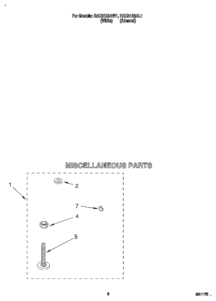 MISCELLANEOUS Diagram and Parts List for RAX5133AW1  Roper Washer