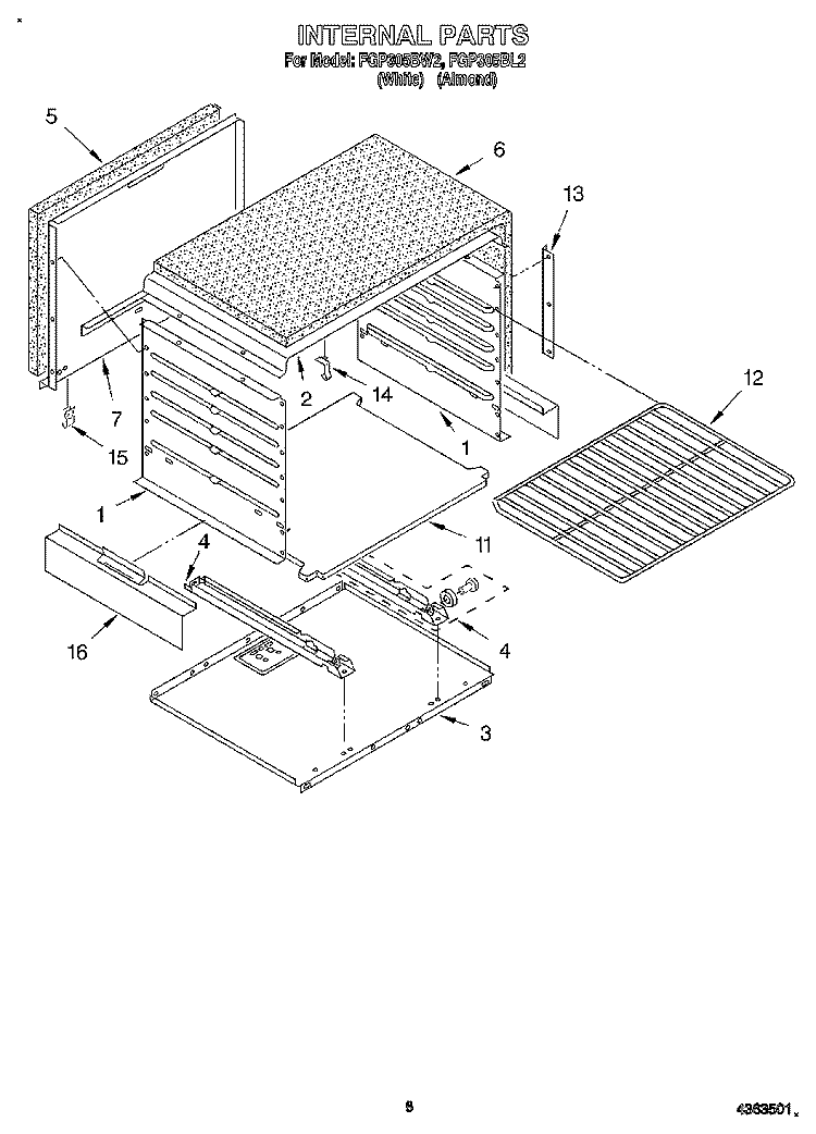 INTERNAL Diagram and Parts List for FGP305BL2  Roper Range