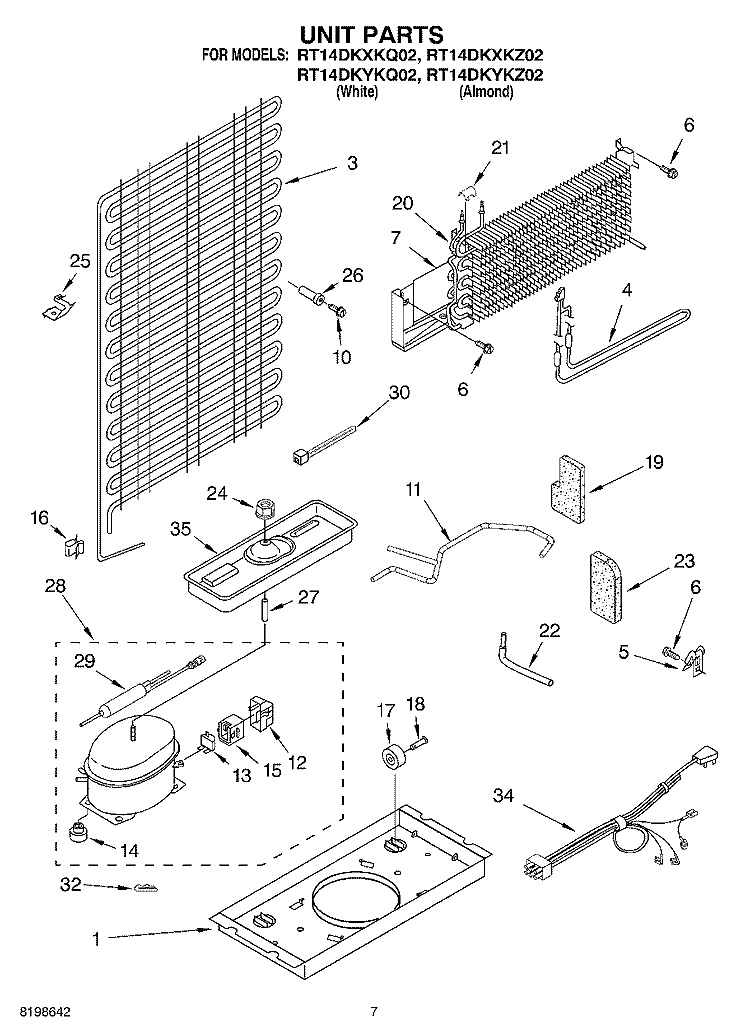 UNIT PARTS Diagram and Parts List for RT14DKXKZ02  Roper Refrigerator